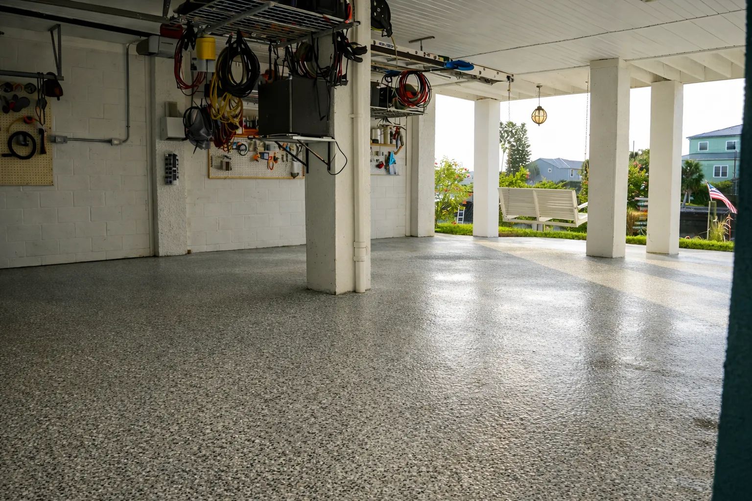 Flake epoxy outdoor space